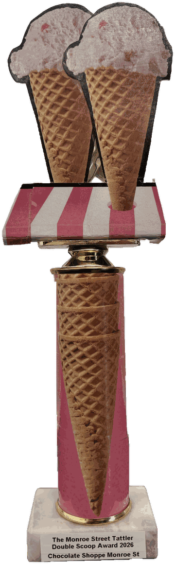 The Tattler 2026 Double Scoop Award, a trophy of two ice cream cones on a pedestal