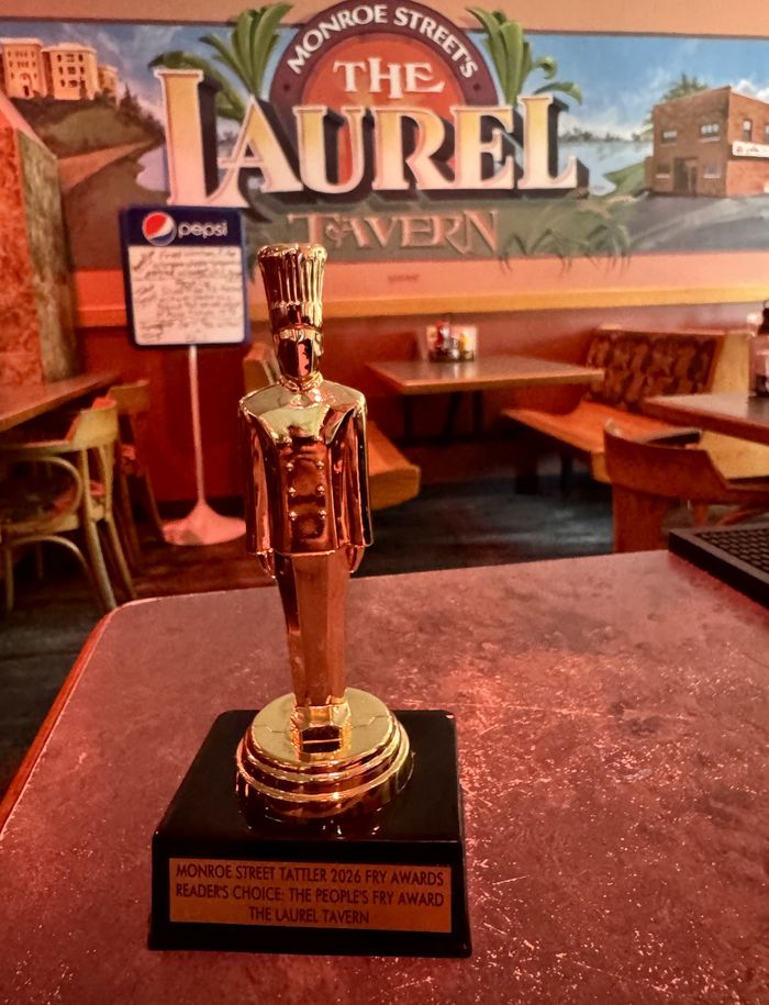 The Laurel Tavern interior with the People's Fry Award trophy on a table