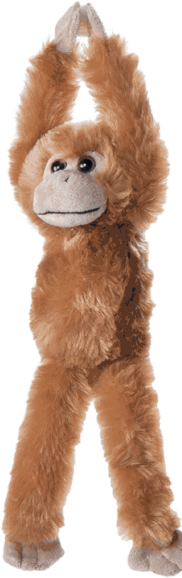 One of the 38 stuffed monkeys, hanging by its arms.